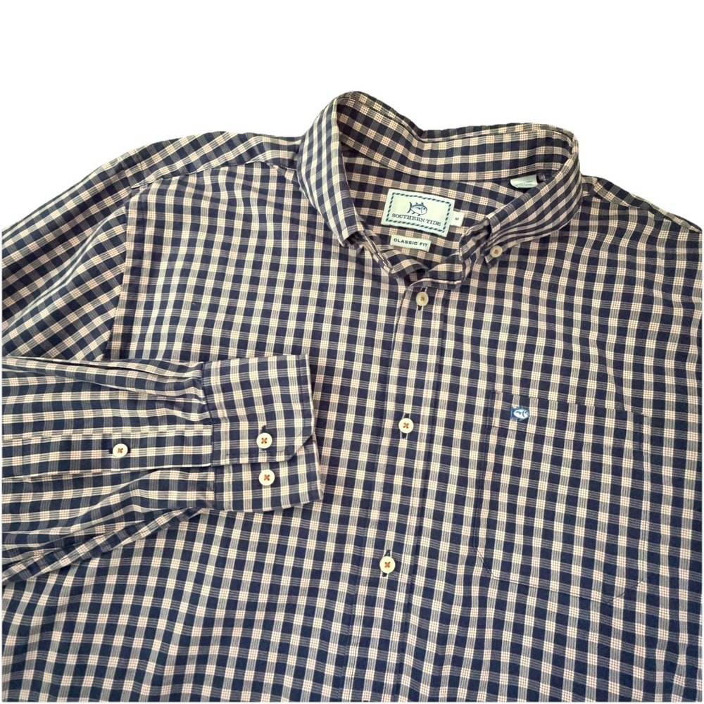 Southern Tide Classic Fit Plaid Long Sleeve Button Down Shirt Men's M Pink Navy